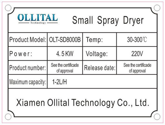 оборудование 220V-450V сушильщика брызг лаборатории 2L гарантия 1 года
